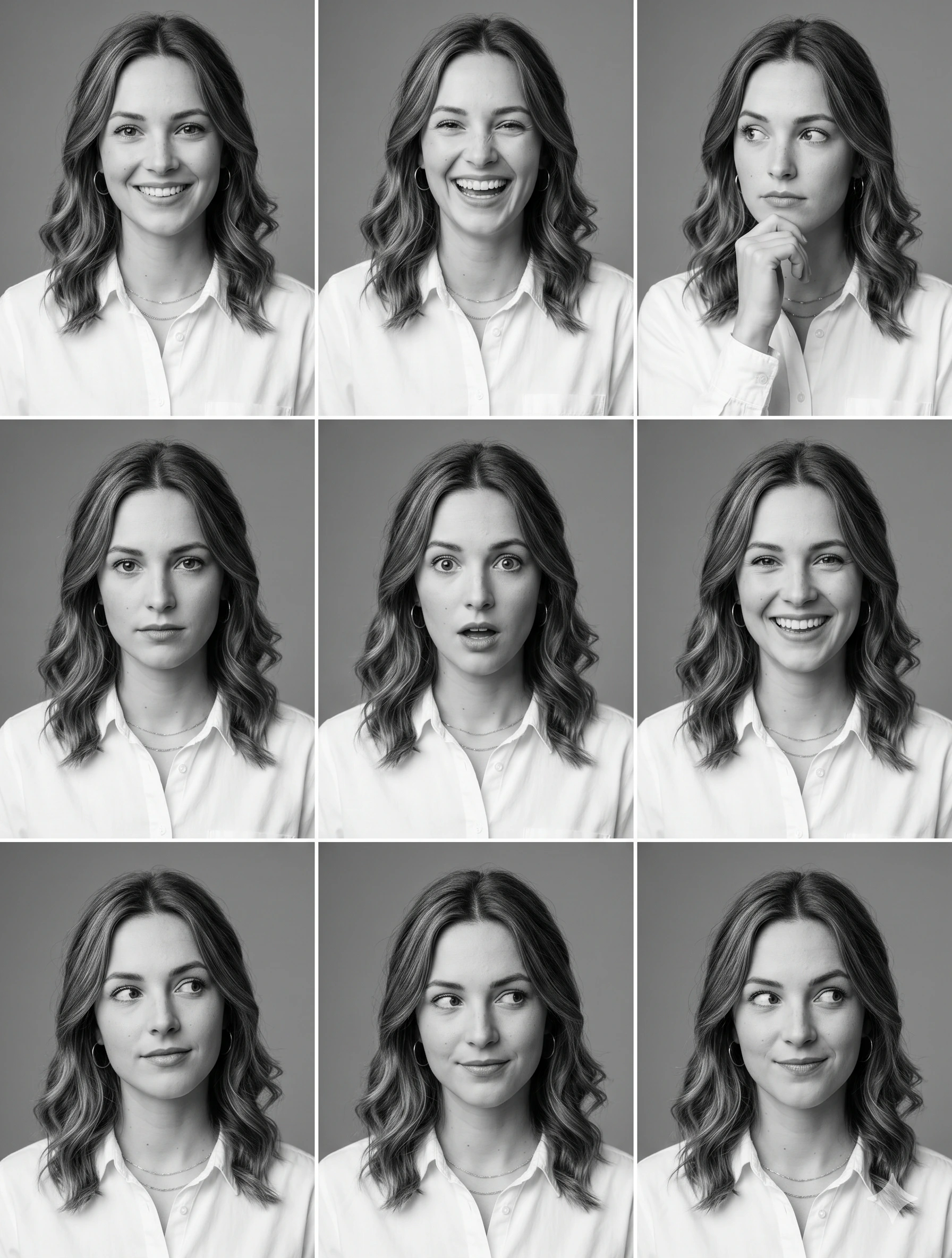 AI generated image corresponding to Professional 3x3 B&W Portrait Grid prompt