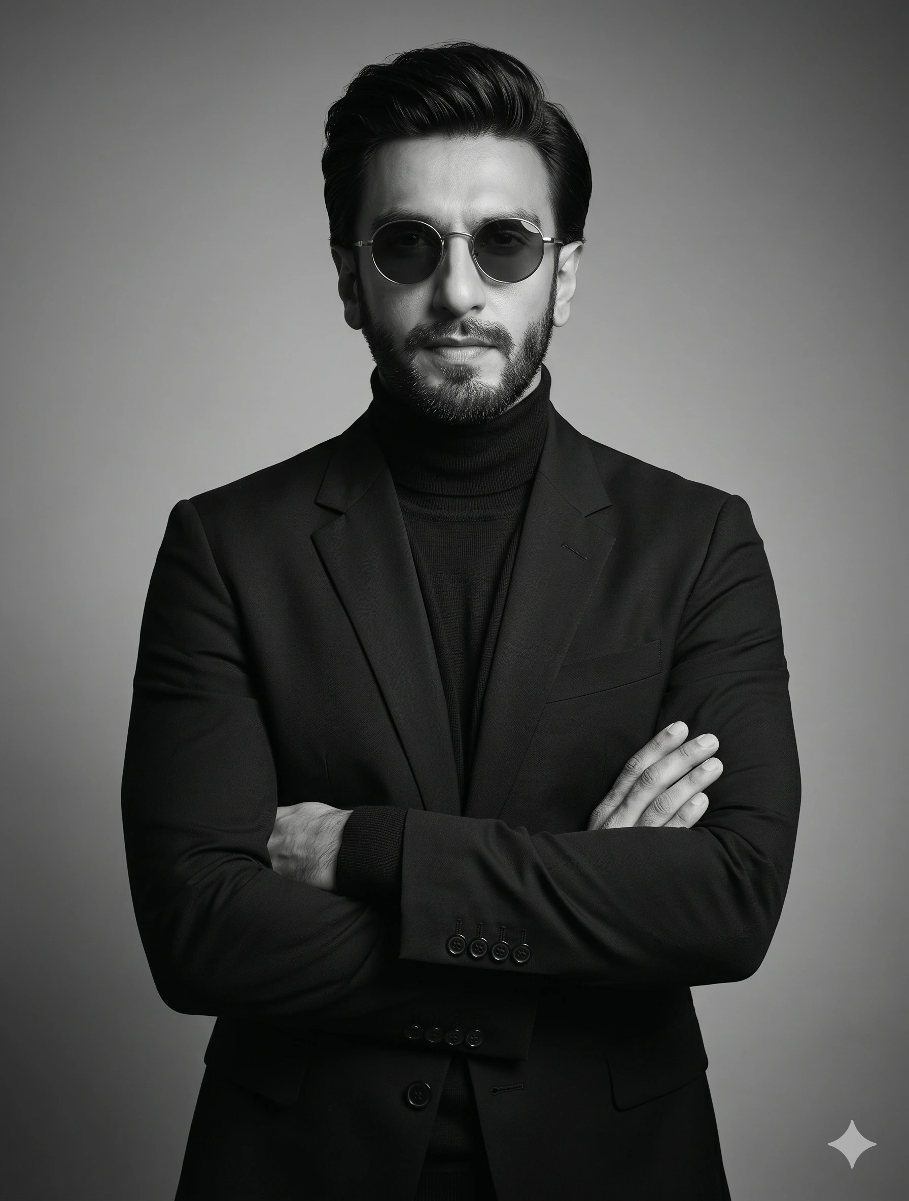 AI generated image corresponding to Sophisticated B&W Studio Portrait prompt